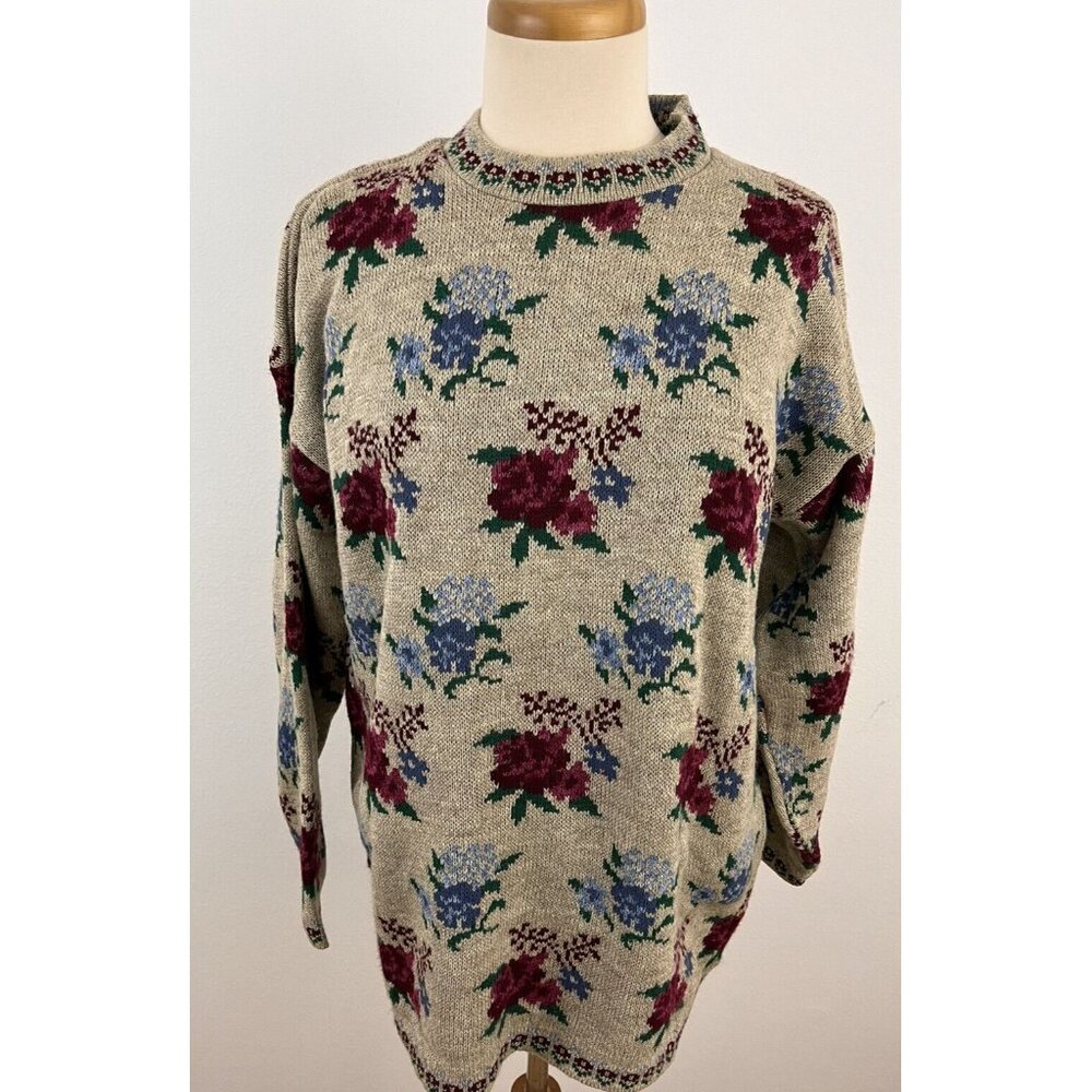 Vintage Bugle Boy Women's L Acrylic Sweater Floral Rose Farm Cottagecore NWT